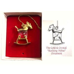 VTG Gold & Crystal Rocking Horse Ornament With 24K Gold Finish & Lead Austrian C